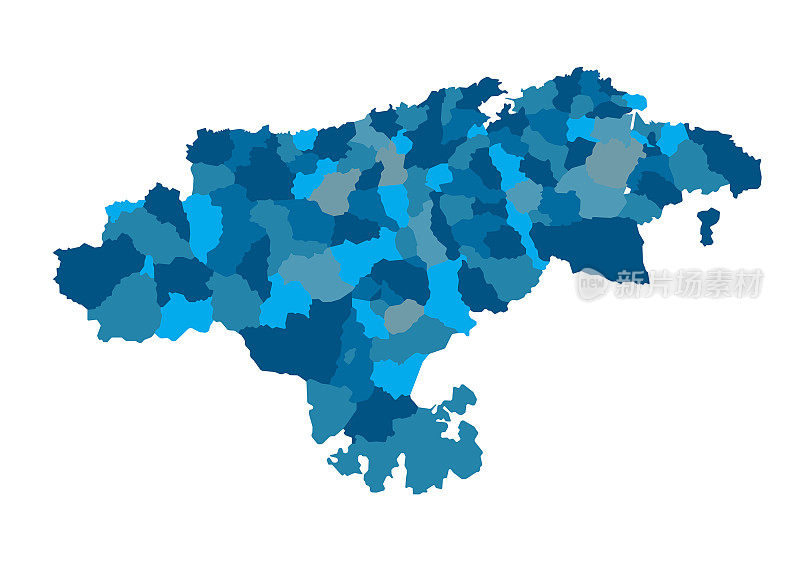 Cantabria, Spain province political map with isolated regions in blue tones, easy to ungroup. Detailed vector illustration.